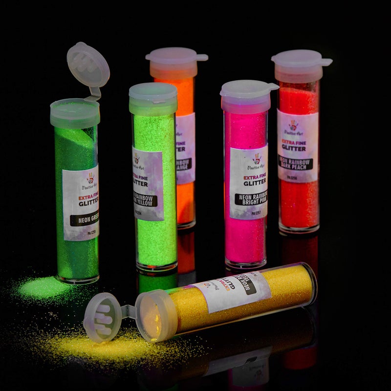 Positive Art Extra Fine Glitter Set of 60 Vibrant Colors | Color Powder in Leak-Proof Shaker Jars (0.32oz/9g) | Arts & Crafts Glitter Kit Glows Under UV Light | Use for Projects  Slime  Nails  Body  Face & More - Image 4